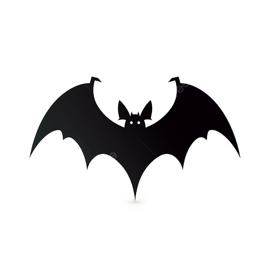 a black bat icon on a white background