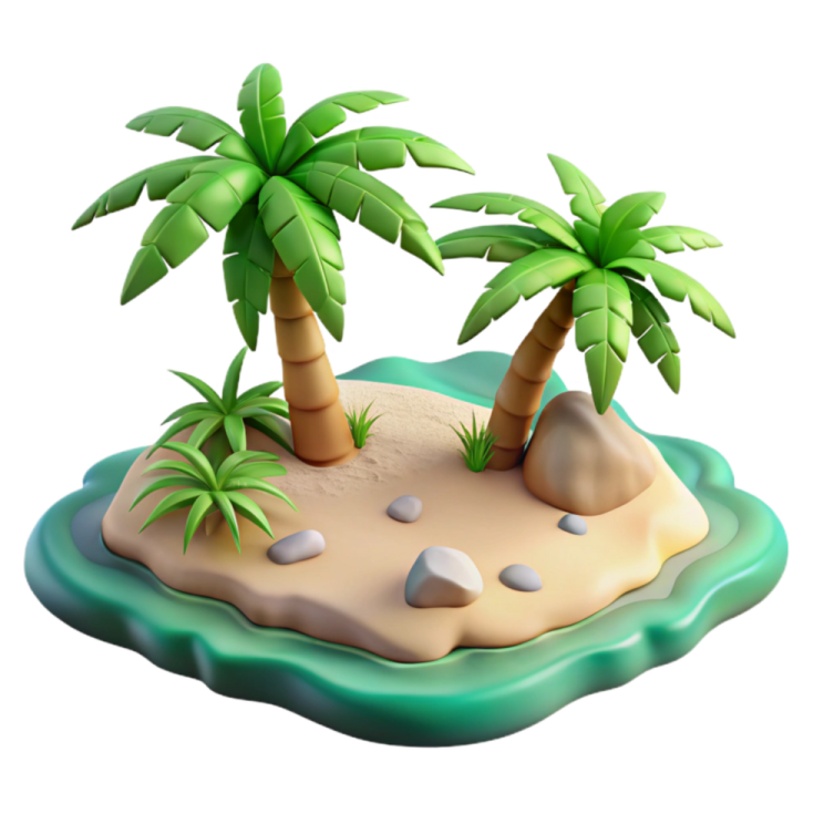 a small island with two palm trees