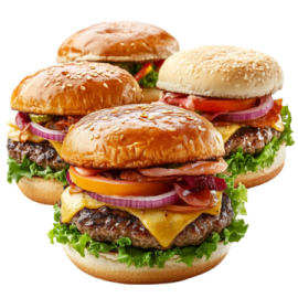 three hamburgers on a white background