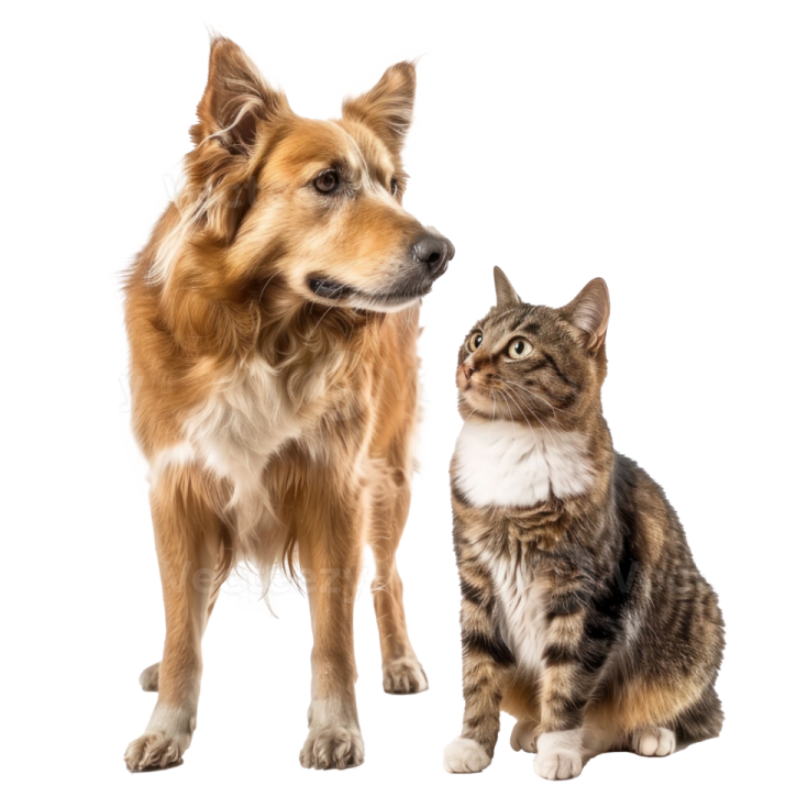 a cat and dog sitting next to each other cats