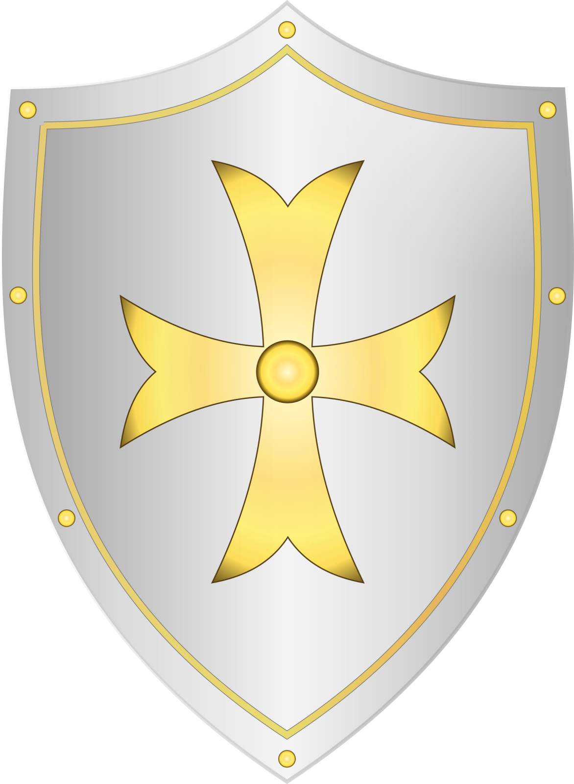 a silver shield with gold accents