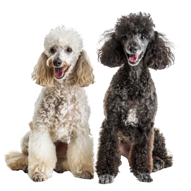 two poodle dogs sitting side by side