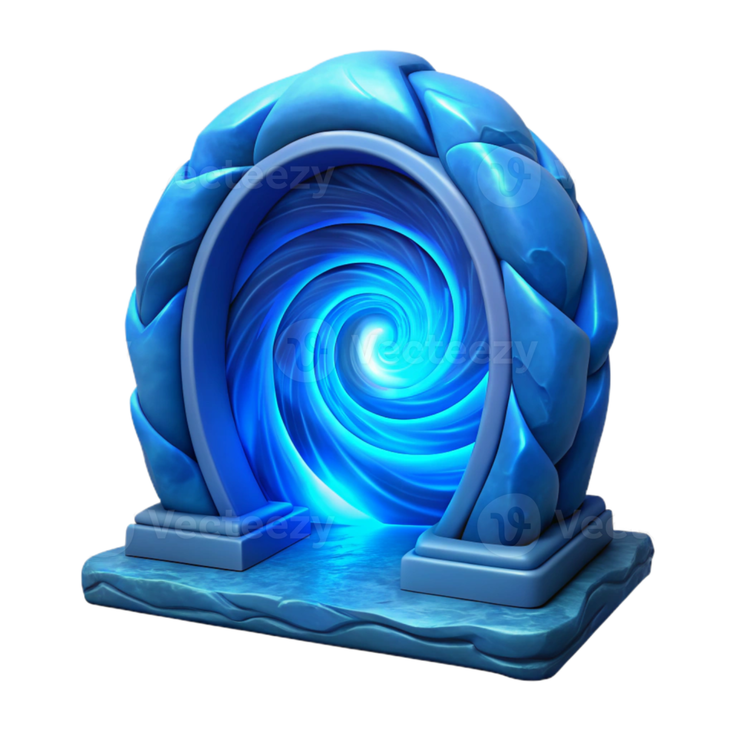 a blue stone with a spiral design on it