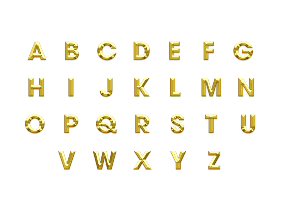 a set of gold alphabet letters and numbers