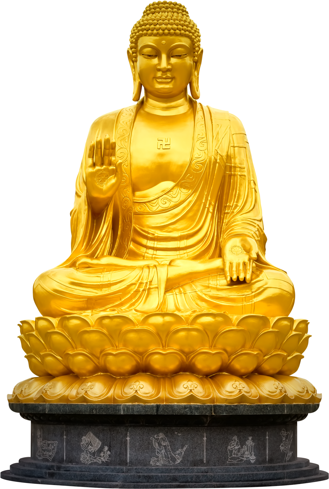 golden buddha statue on white background