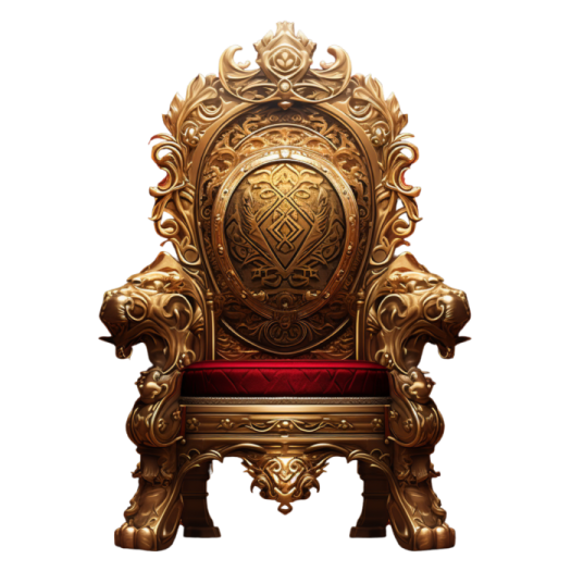 a gold throne with red velvet seat