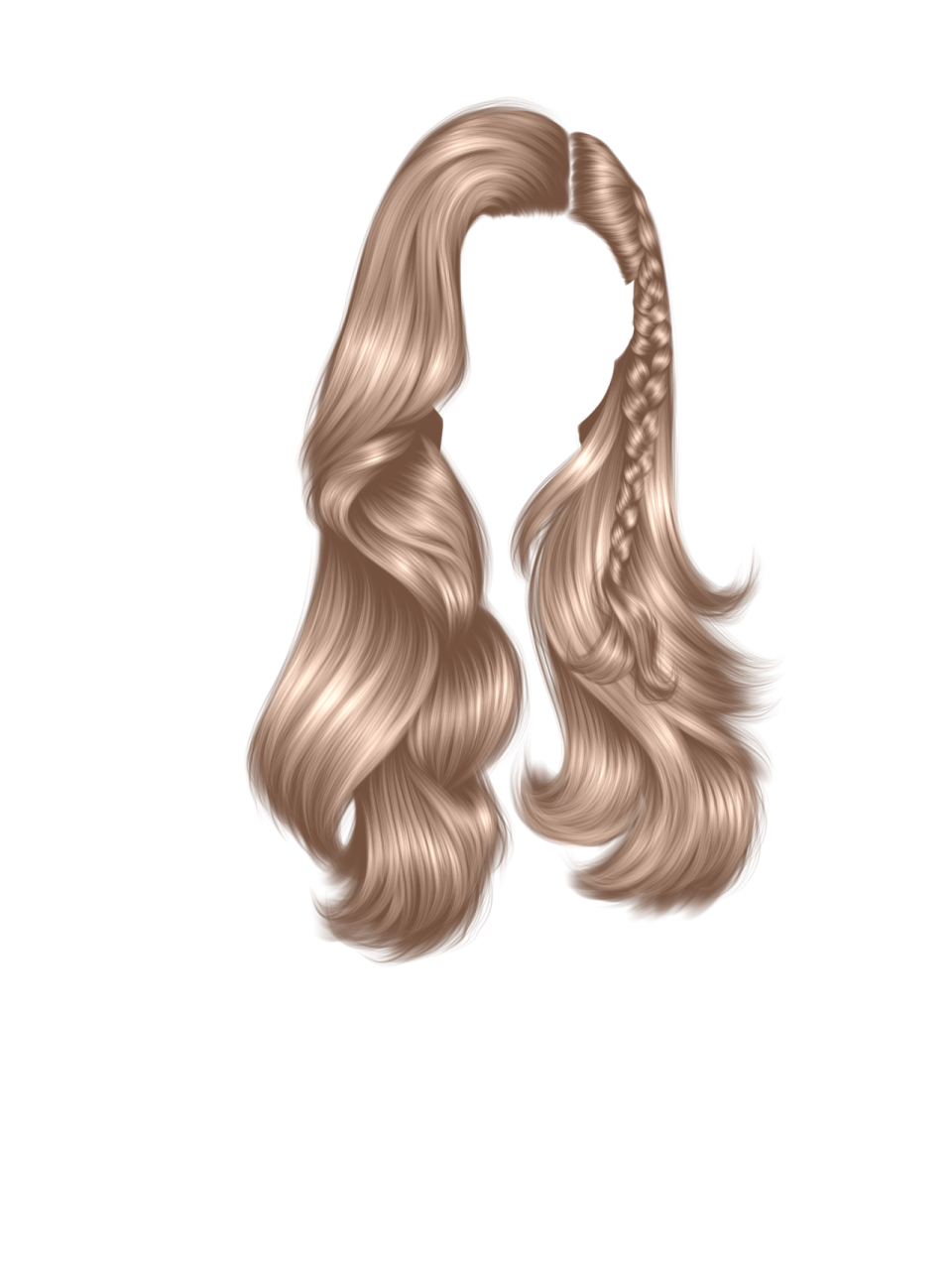a long blonde hair with braids on a white background