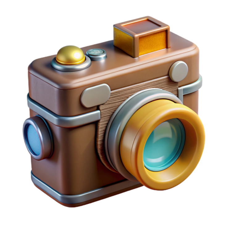 a brown camera on a white background