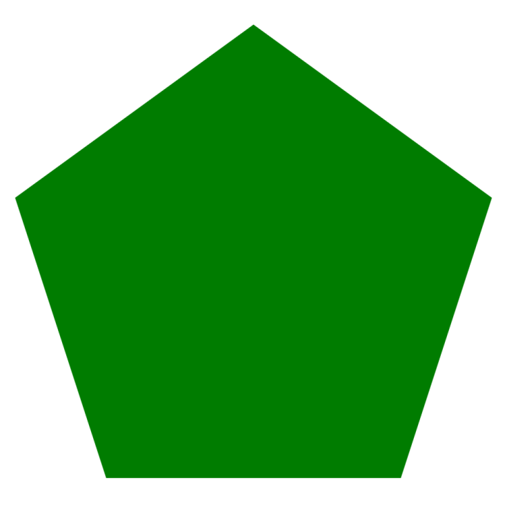 a green pentagon with a white background