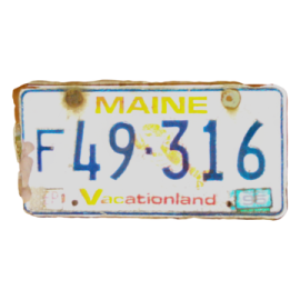 a white license plate with the word maine on it