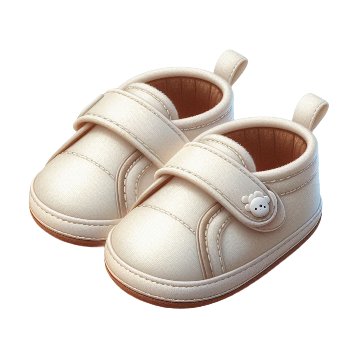 a pair of white baby shoes on a white background