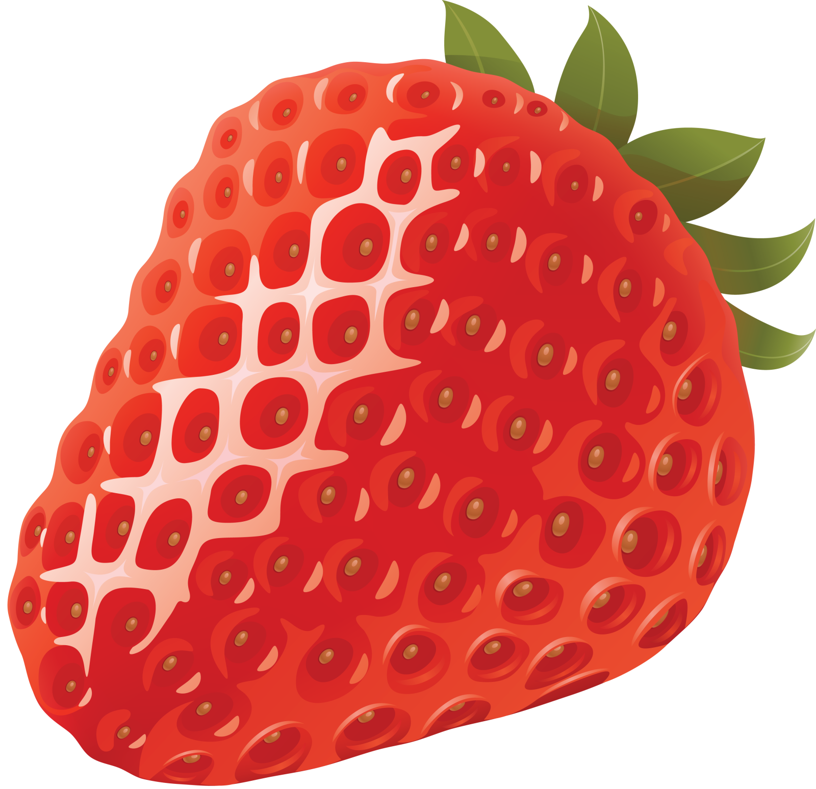 a red strawberry with green leaves on it