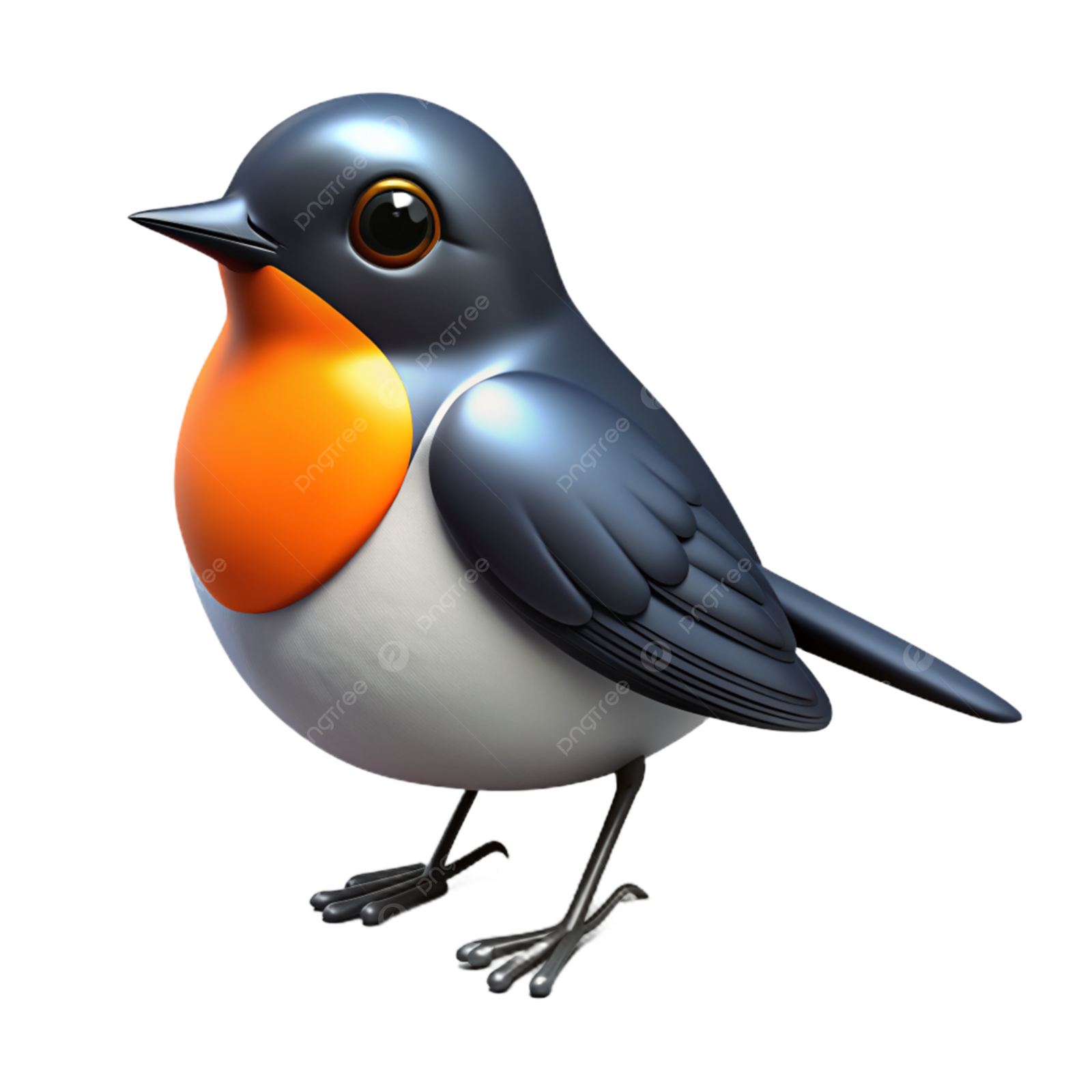 a black and white bird with orange eyes