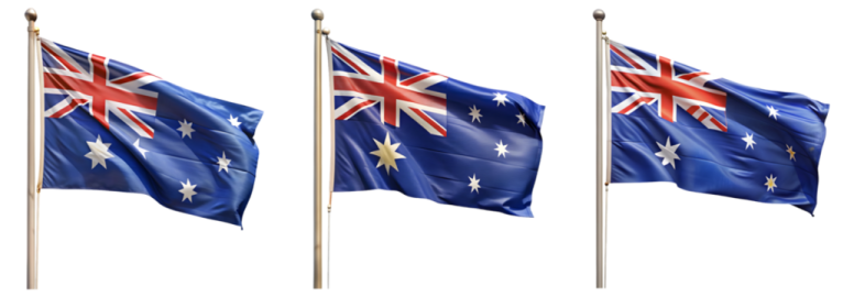 three australian flags flying in the wind