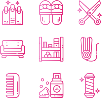 a set of icons in pink and white