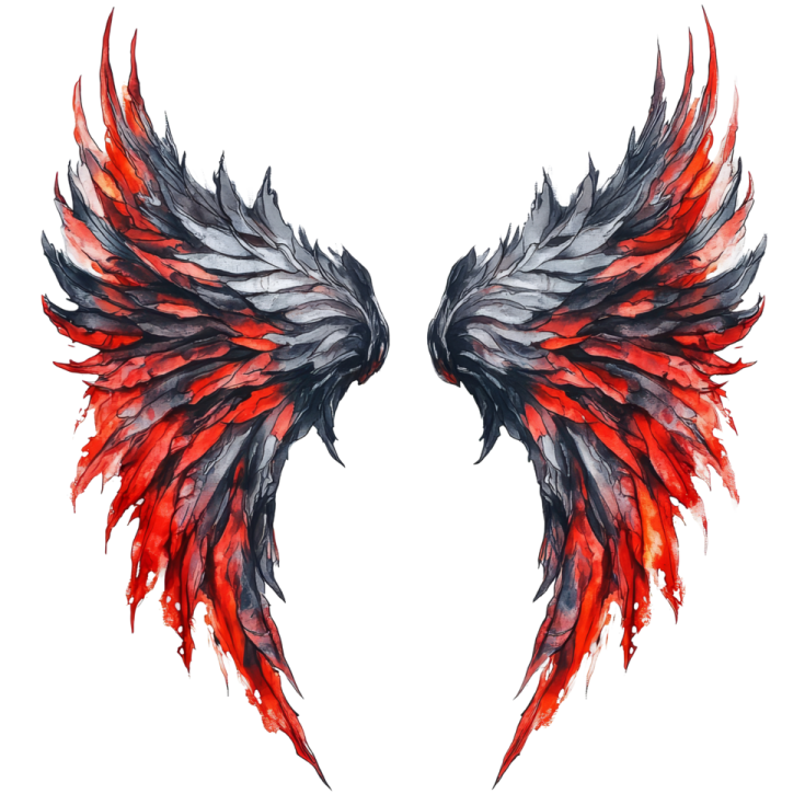 two red and black wings on a white background