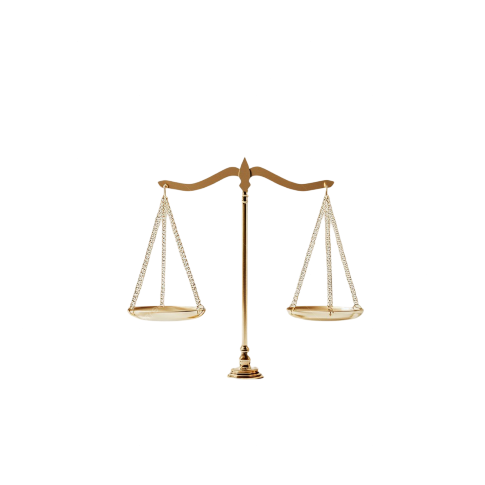 a gold balance scale on a white background
