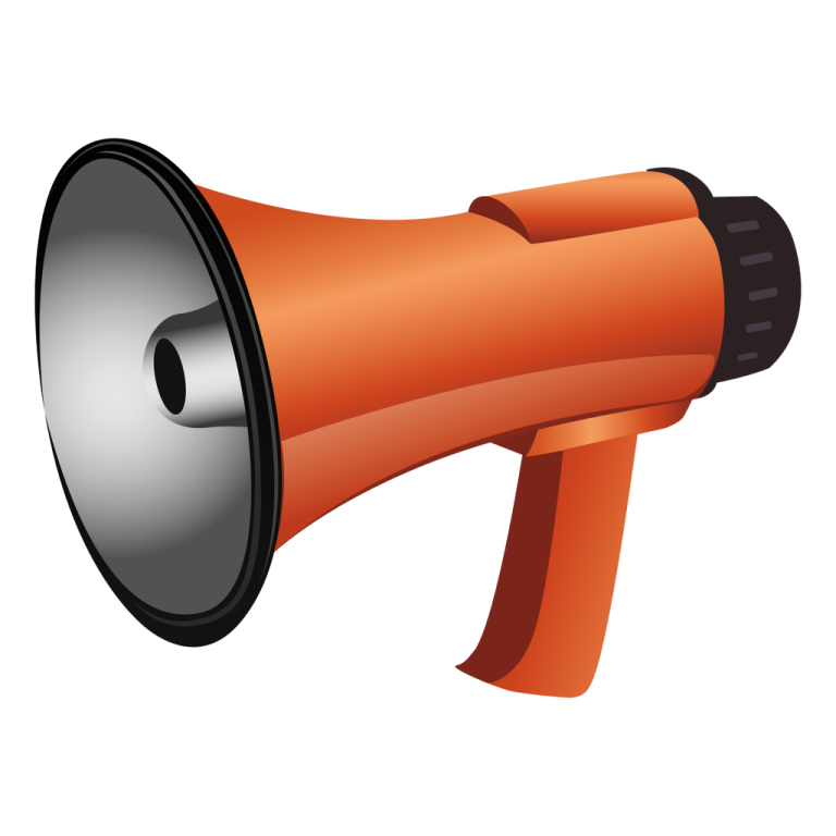 an orange megaphone on a white background
