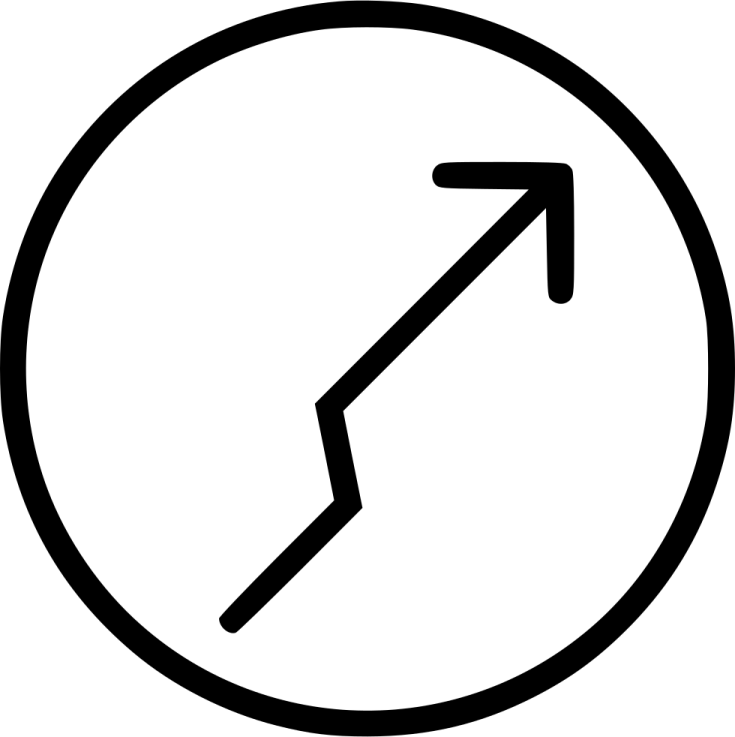 a black and white arrow in a circle