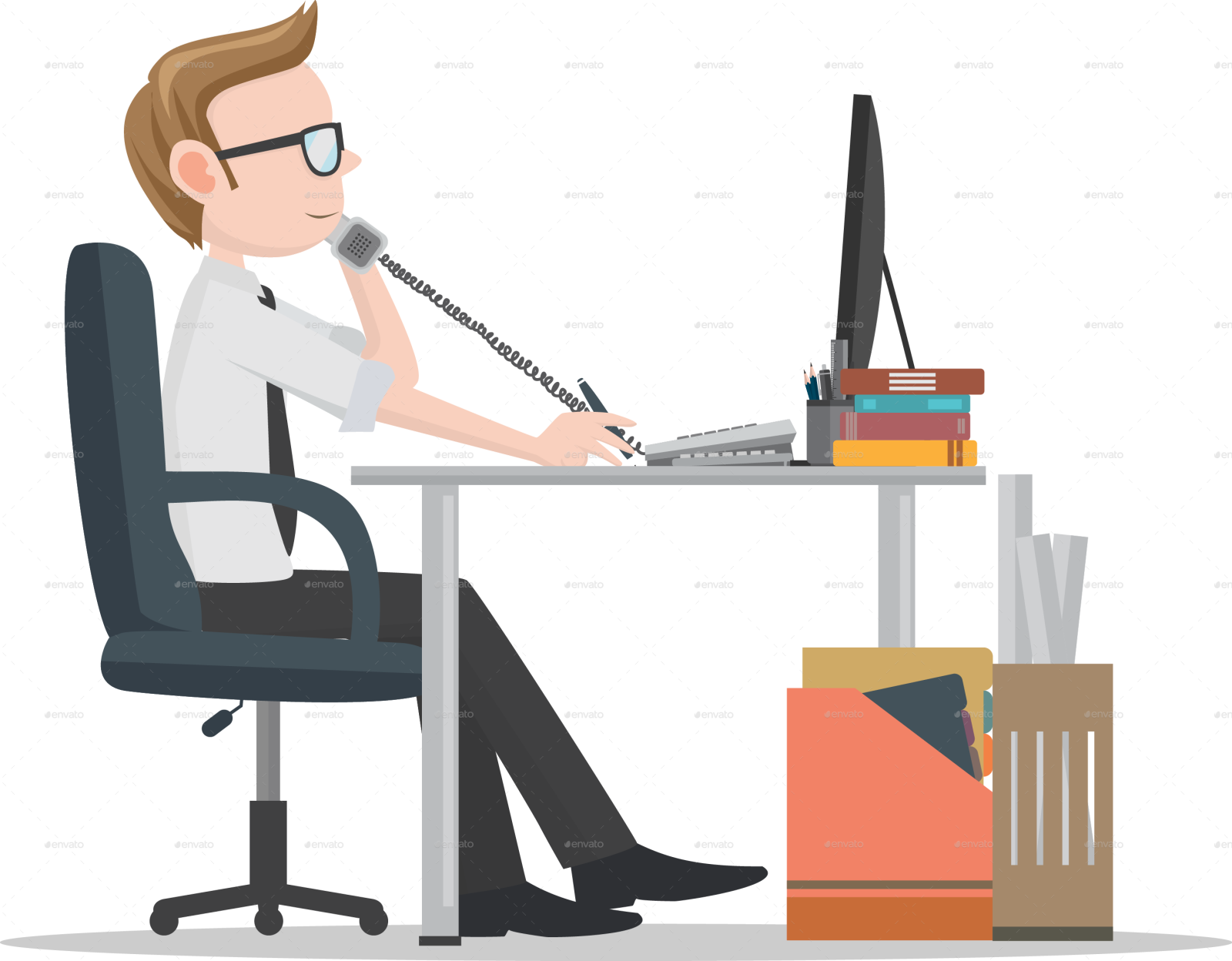 a man sitting at his desk and talking on the phone