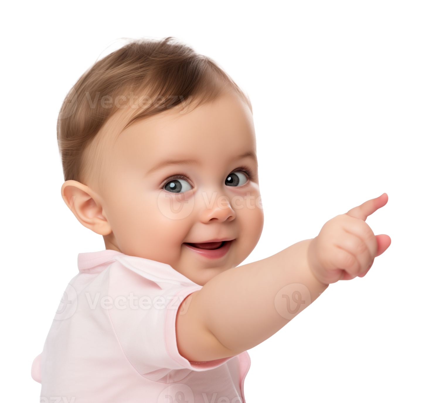 a baby pointing at the camera