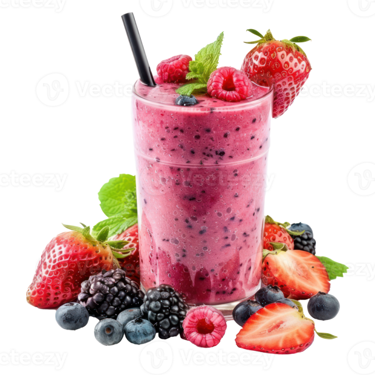 a glass filled with berries and blueberries