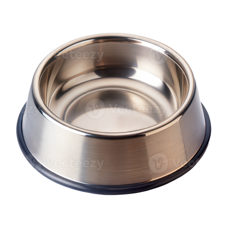 a stainless dog bowl on a white background