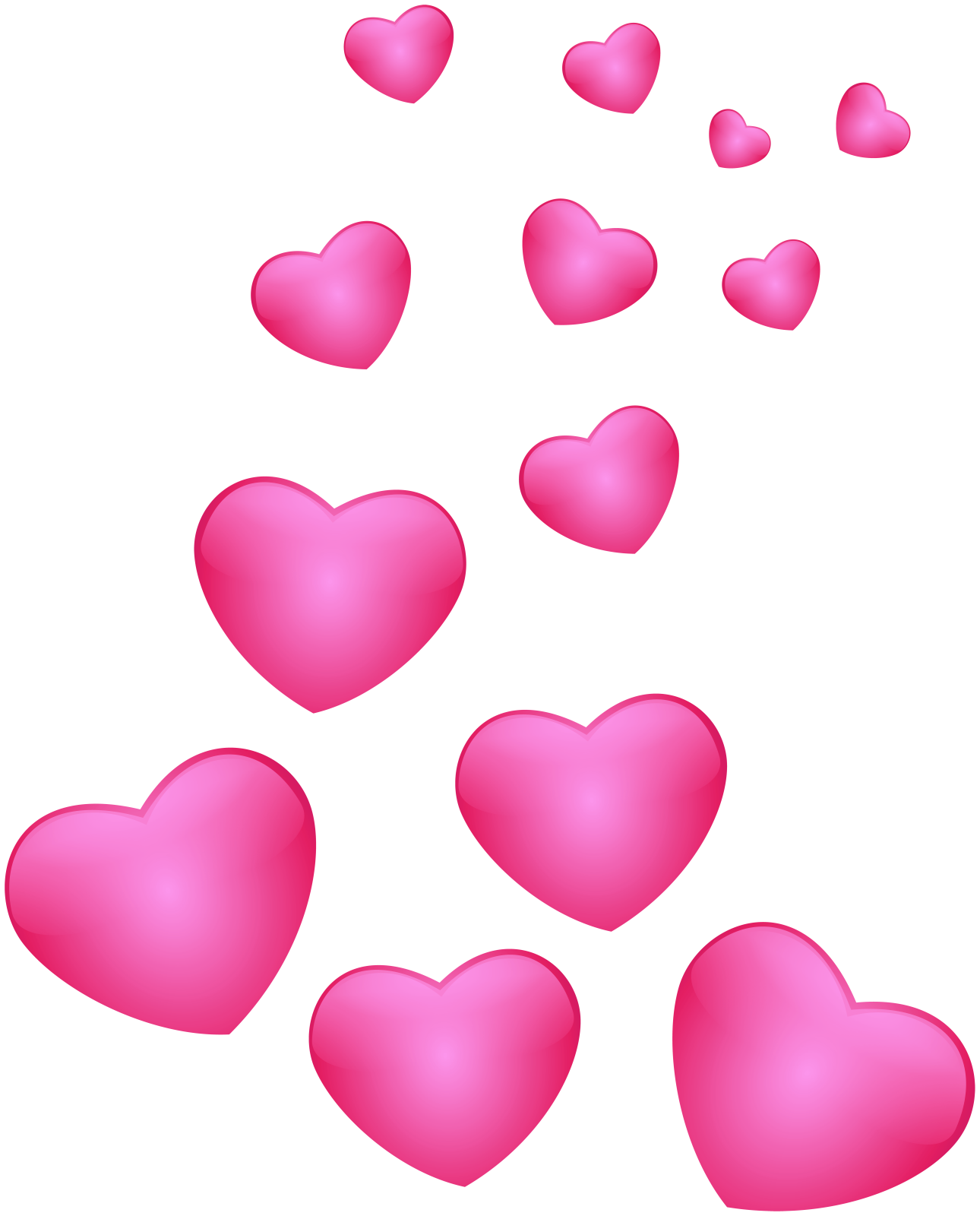 a bunch of pink hearts floating in the air