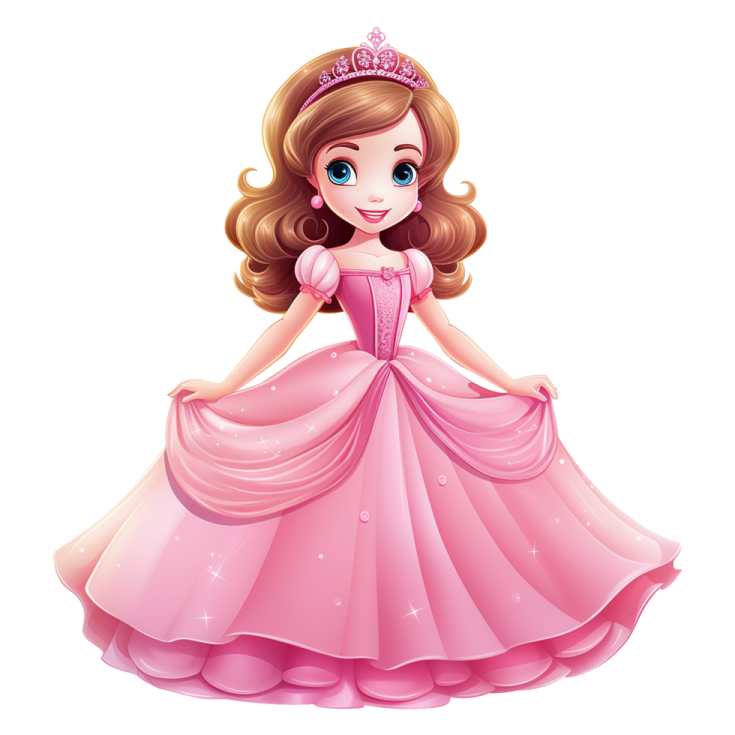 cute princess in a pink dress isolated on a white background