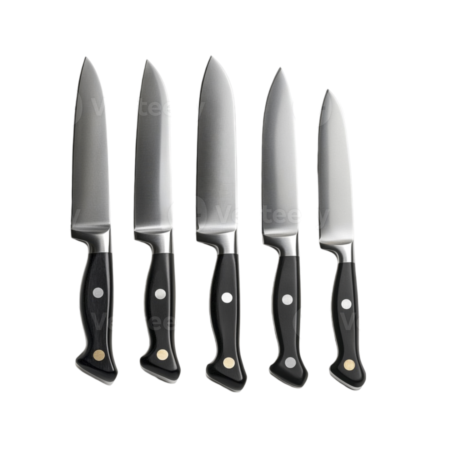 a set of three knives on a white background