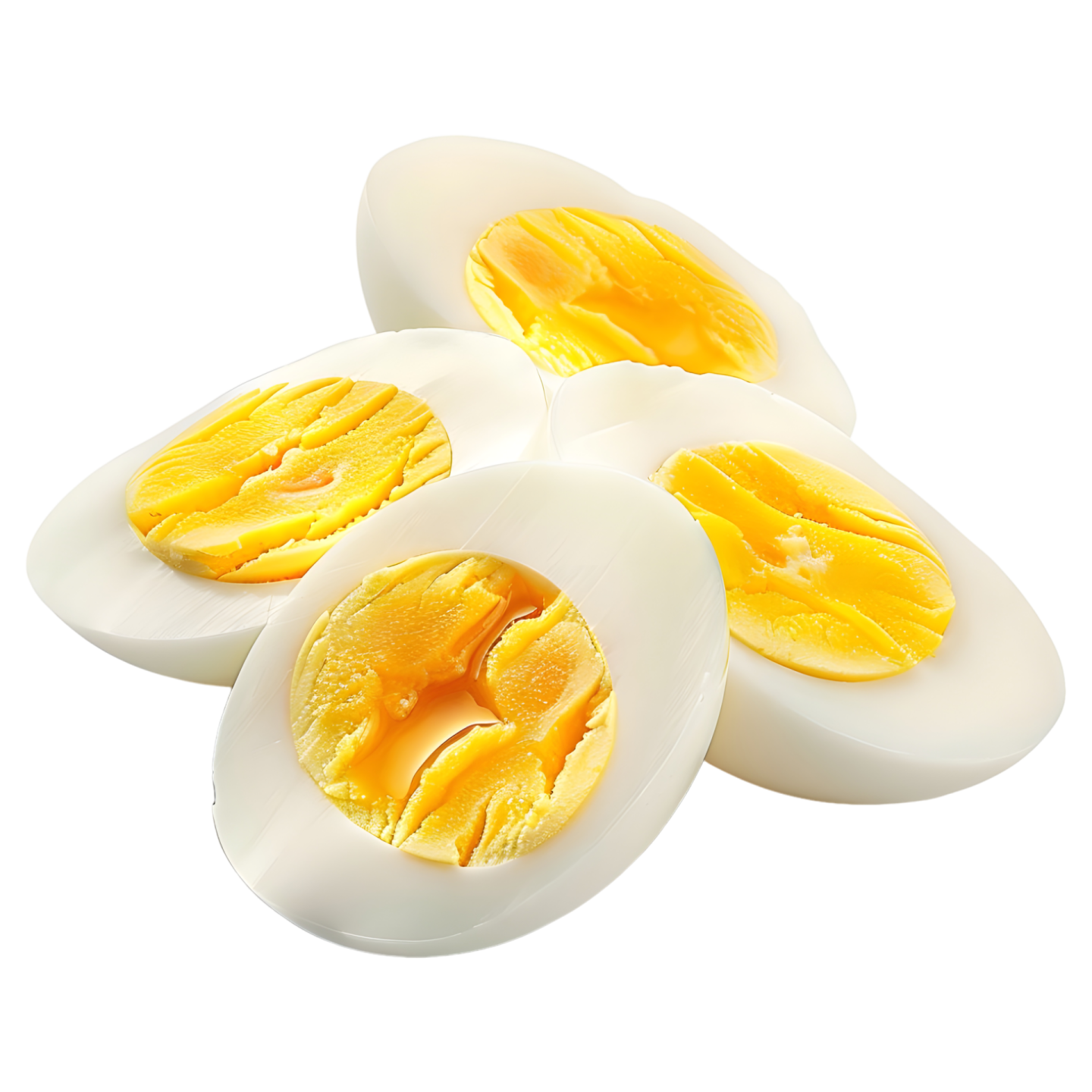 three halves of an egg on a white background