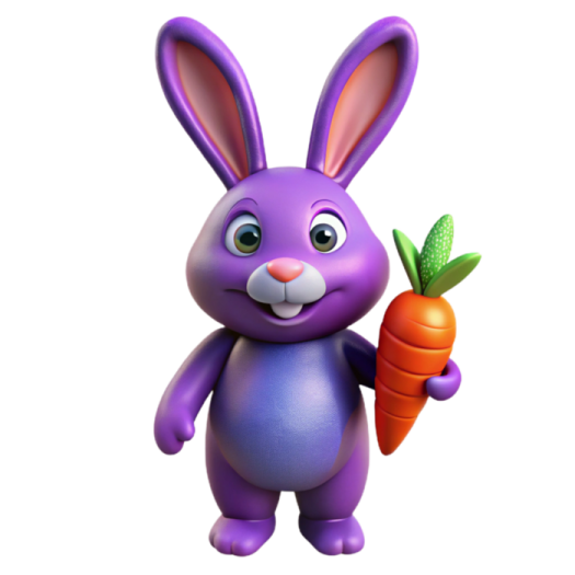 a purple bunny holding a carrot