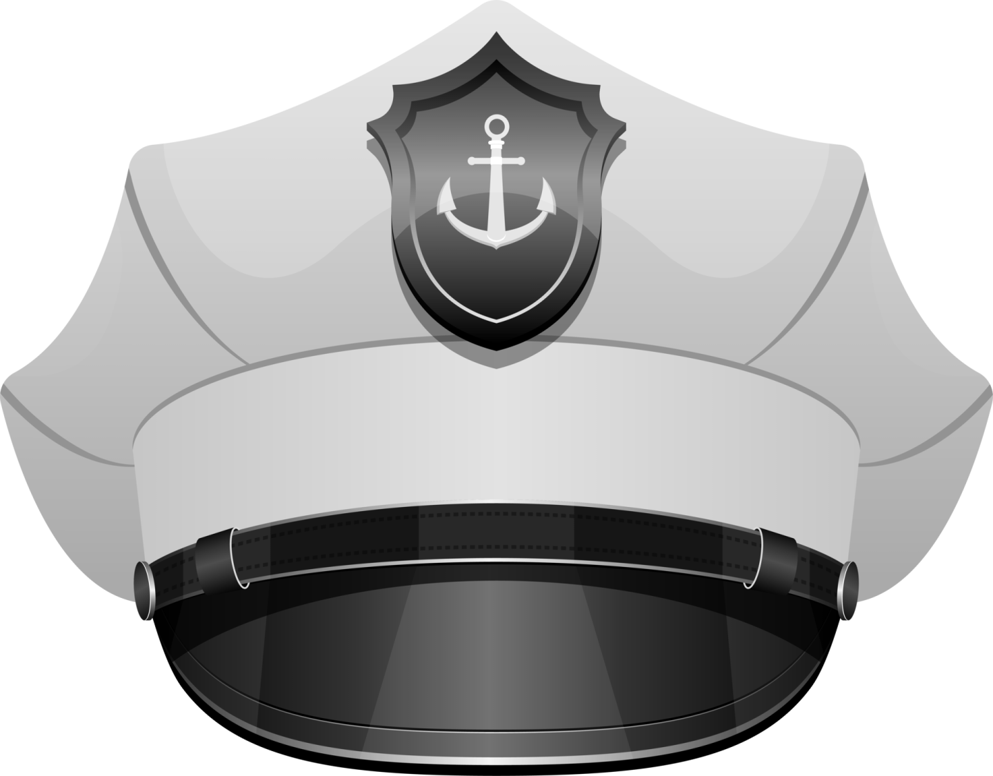 a black and white hat with an anchor on it