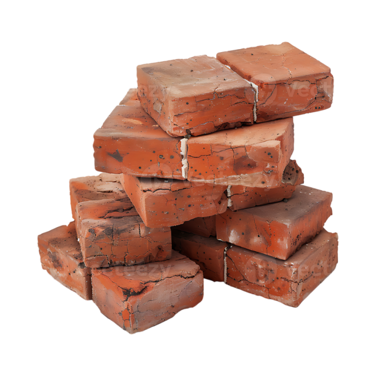 a pile of red bricks on a white background