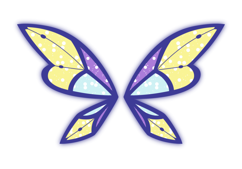 a purple butterfly with yellow and blue wings