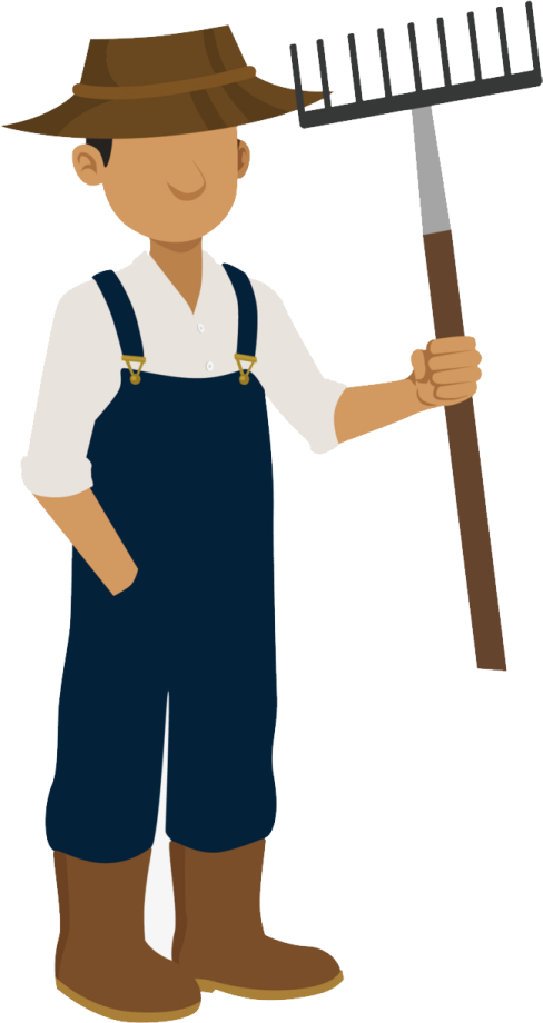 a man in overalls holding a pitchfork