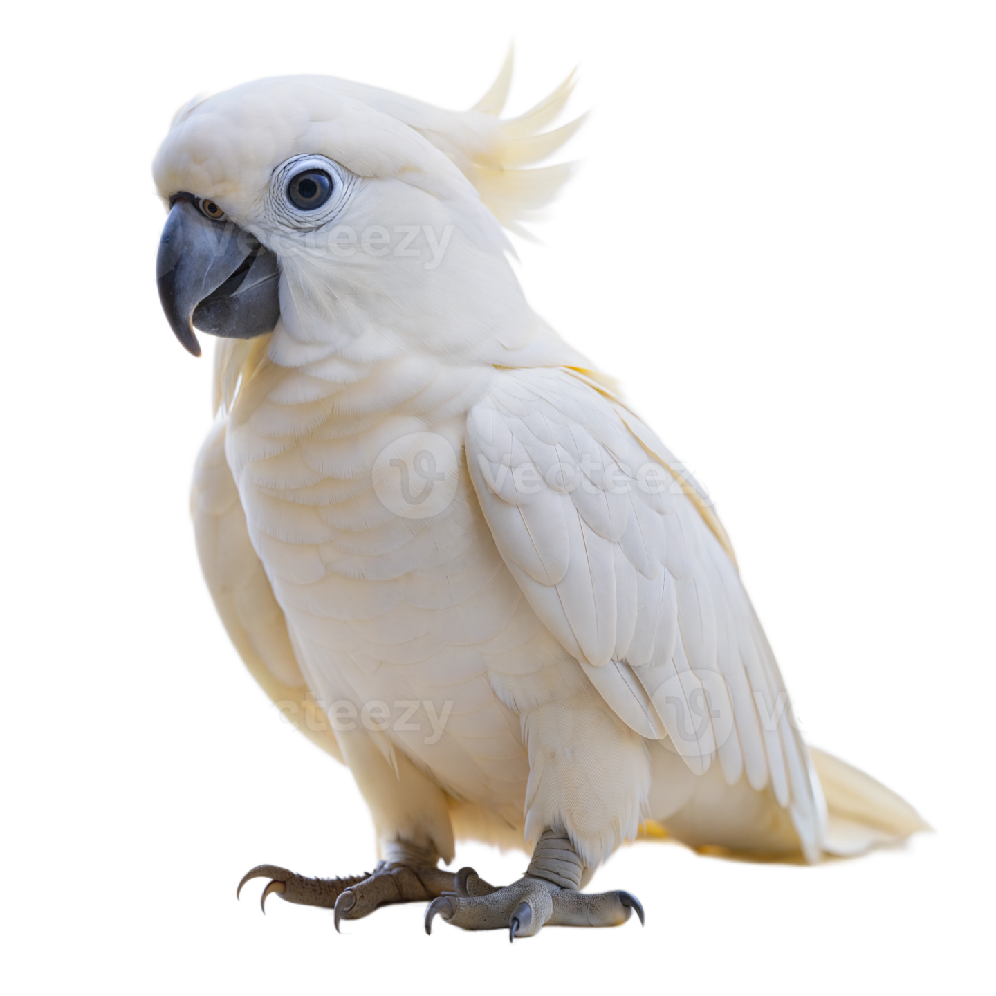 a white parrot with yellow feathers on its head