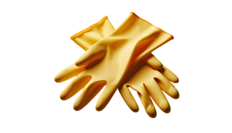 a pair of yellow gloves on a white background