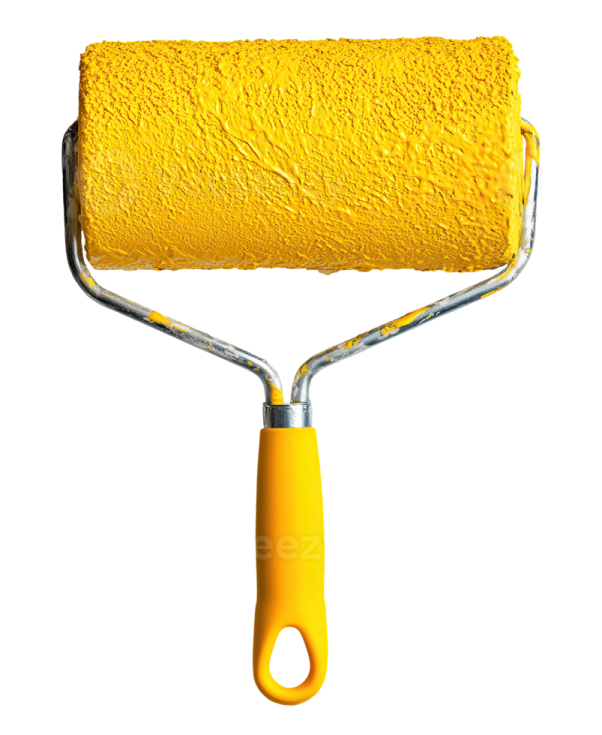 a yellow paint roller on a white background