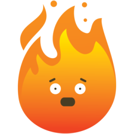 a cartoon fire with a sad face
