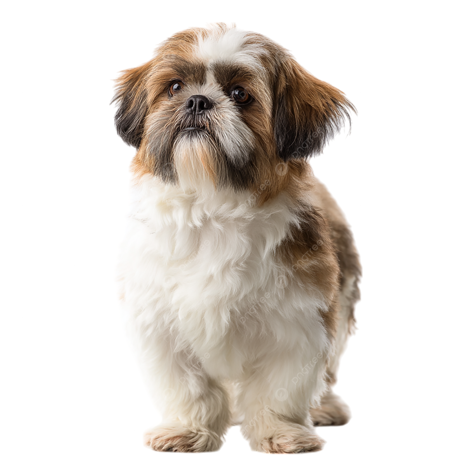a small brown and white dog sitting on a white surface