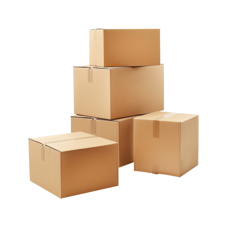 a pile of cardboard boxes on white background