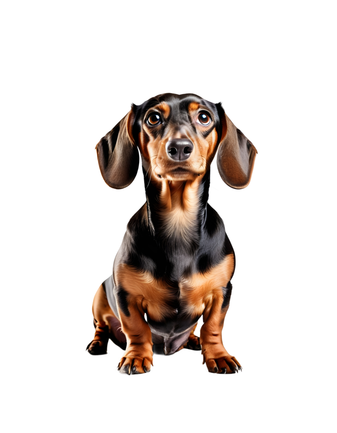 a black and brown dog sitting on the ground
