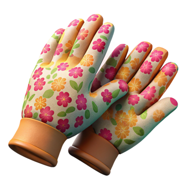 a pair of gardening gloves with colorful flowers