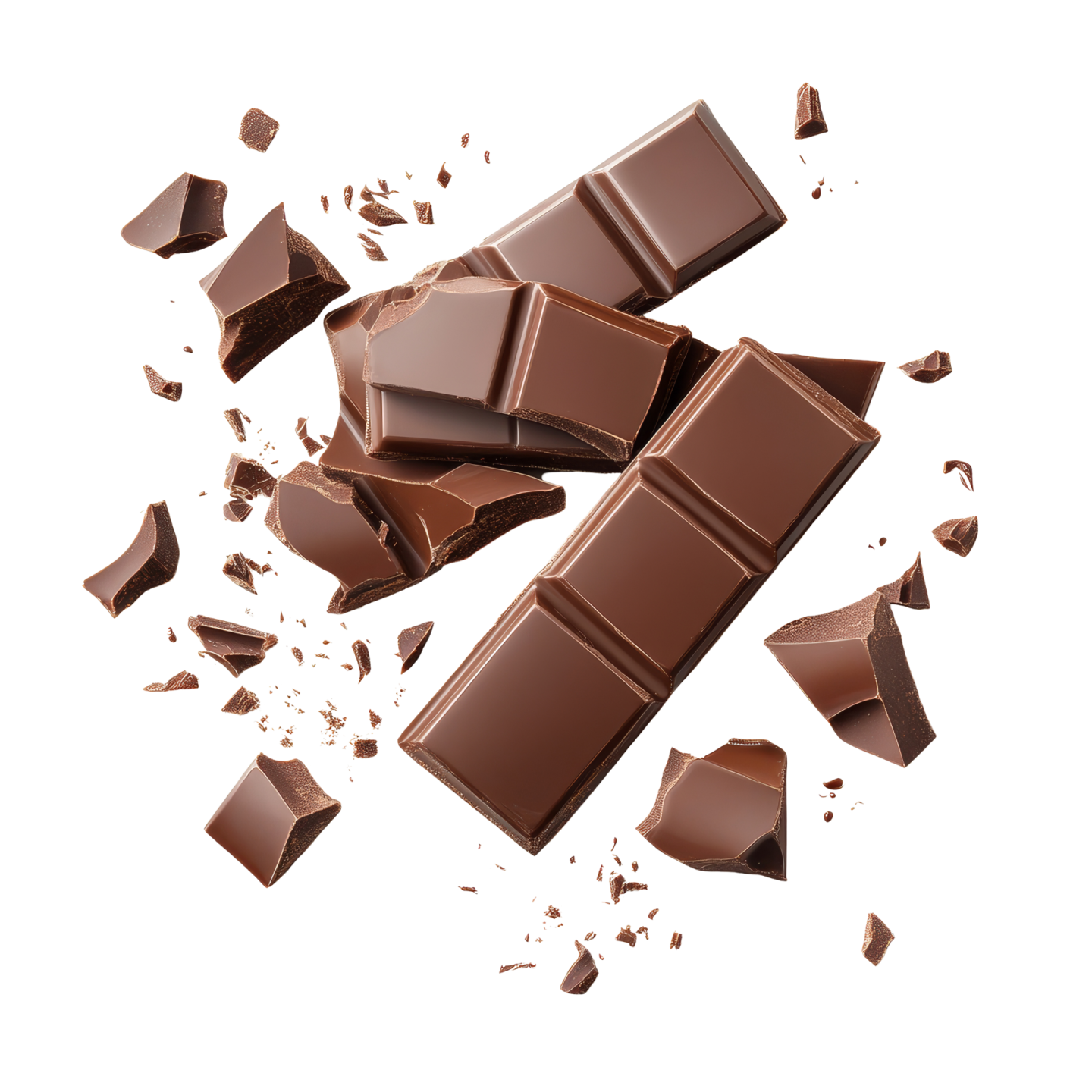a broken chocolate bar on a white background