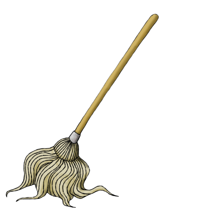 a broom with a long wooden handle