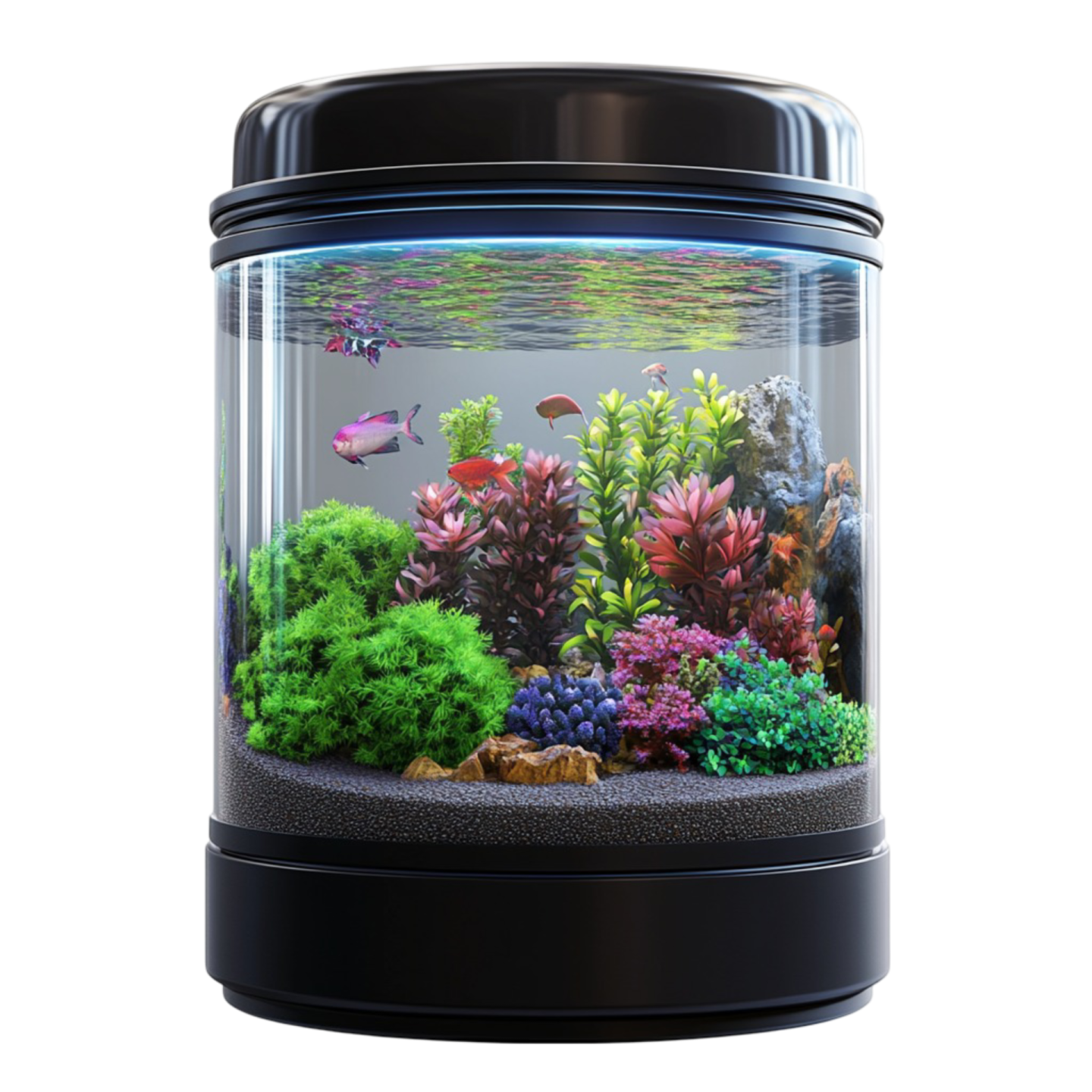 a fish tank filled with water and plants