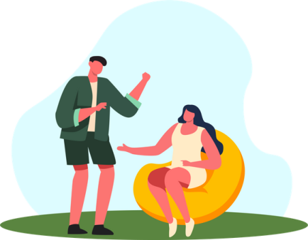 a man and woman sitting on an inflatable chair
