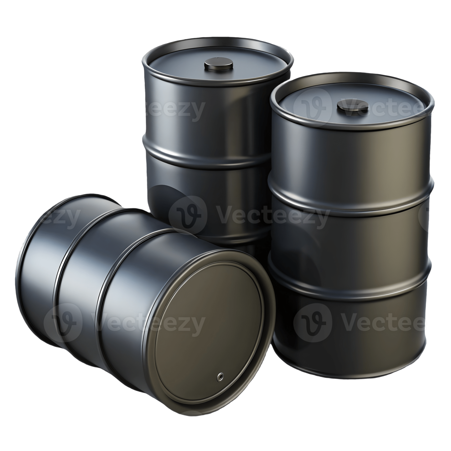 three black barrels on a white background