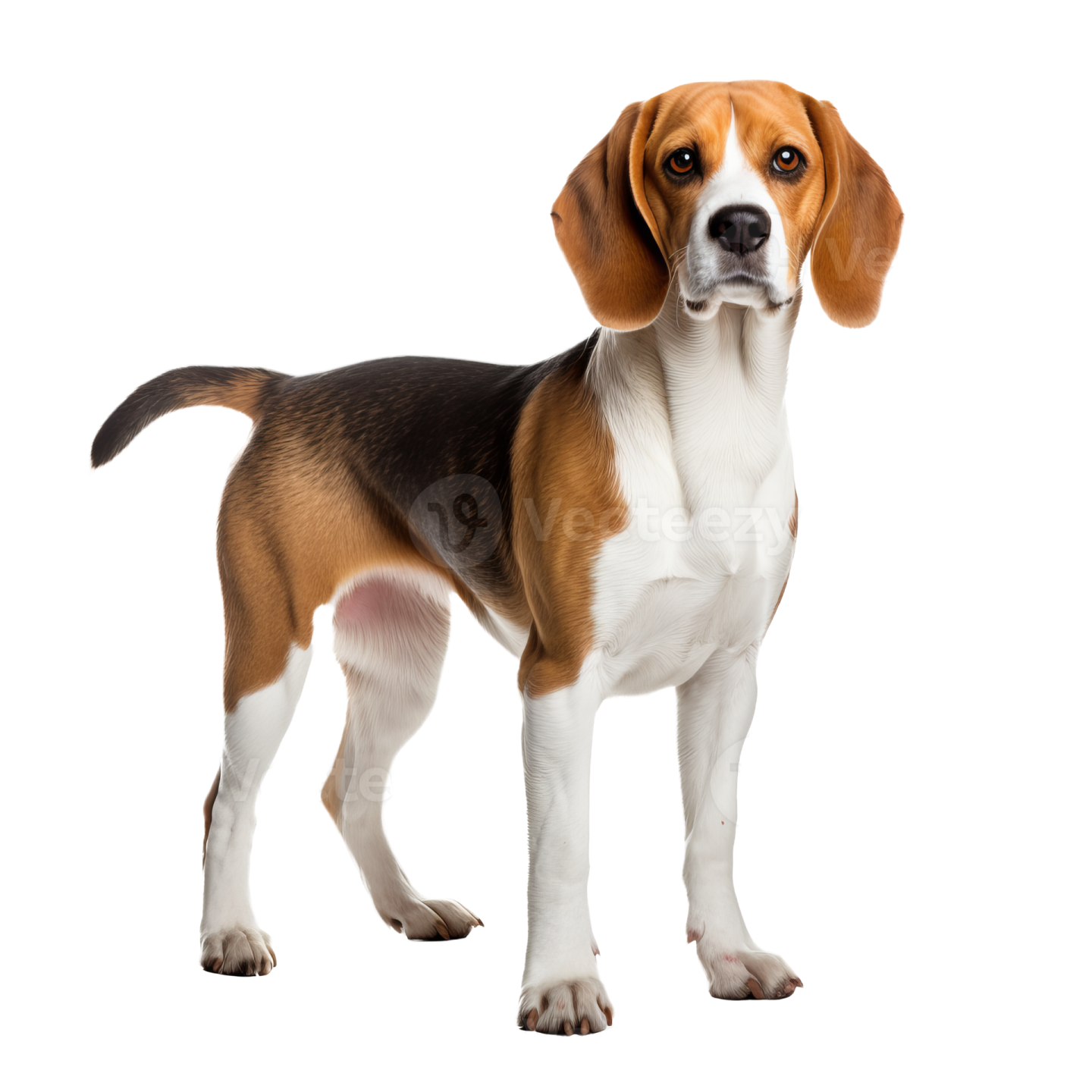 a beagle dog standing on a white background